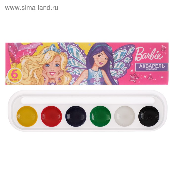 Акварель «Барби», 6 цветов, медовая, без кисти
Акварель «Барби», 6 цветов, медовая, без кисти