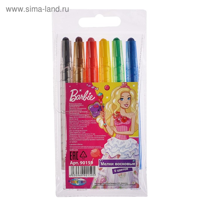 Мелки восковые 6 цветов «Барби», выкручивающиеся
Мелки восковые 6 цветов «Барби», выкручивающиеся