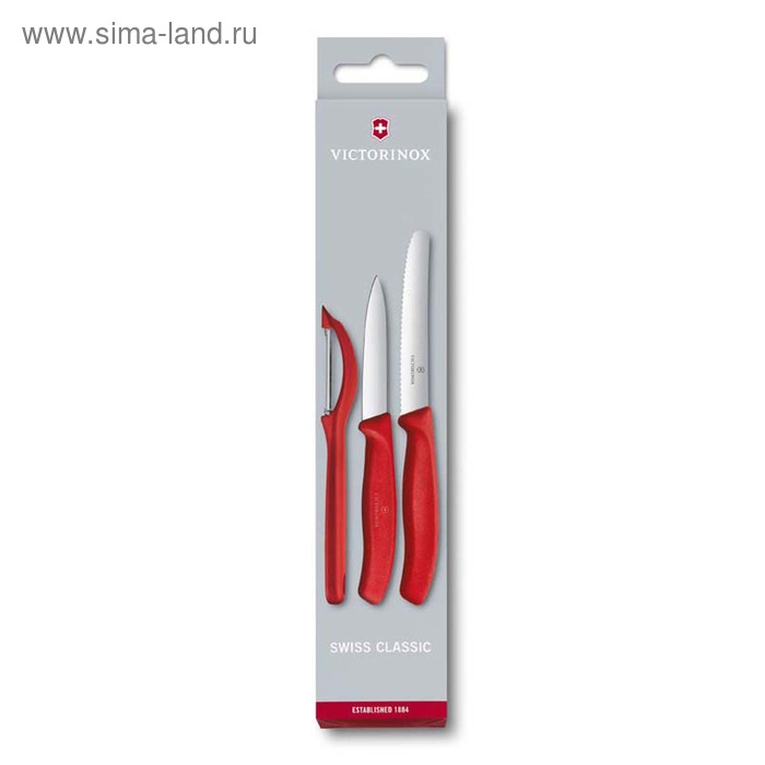 Набор из 3 ножей для овощей VICTORINOX: нож 8 см, нож 11 см, овощечистка, красная рукоять
Набор из 3 ножей для овощей VICTORINOX: нож 8 см, нож 11 см, овощечистка, красная рукоять