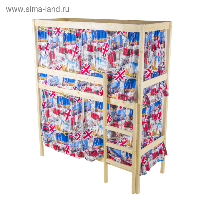 фото Двухъярусная кровать с каркасом для штор, 900×2000, массив сосны, без покрытия