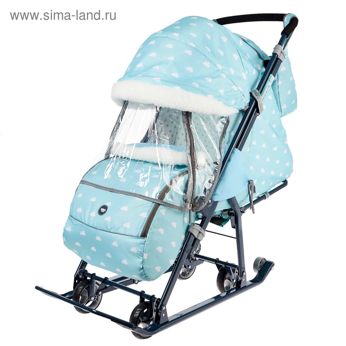 Санки коляска «Ника Детям НД 7-1Б», принт с облачками голубой 
Санки коляска «Ника Детям НД 7-1Б», принт с облачками голубой