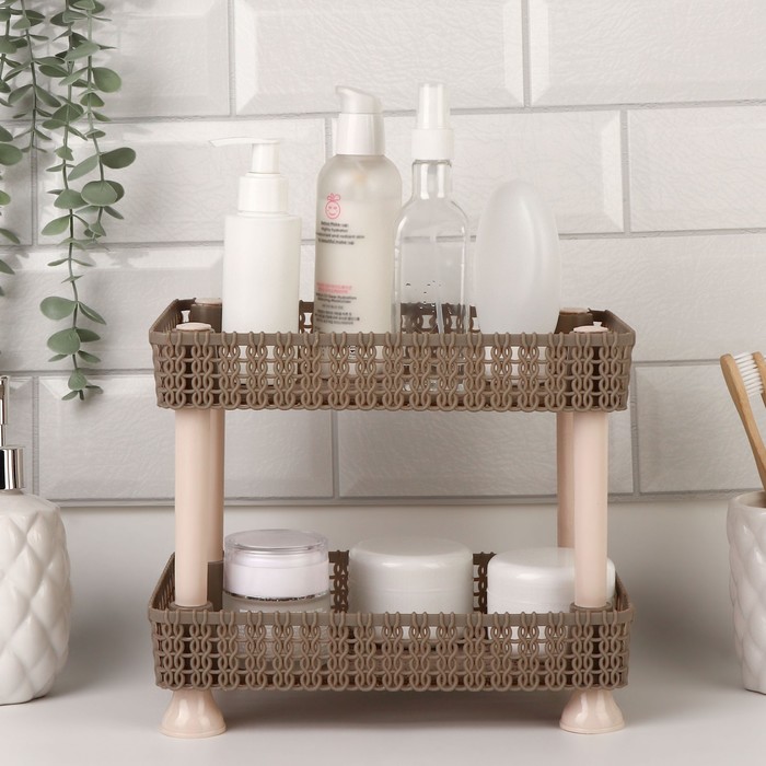 фото Органайзер для хранения маникюрных/косметических принадлежностей, двухуровневый, 24 × 20 × 15 см, цвет коричневый/бежевый queen fair