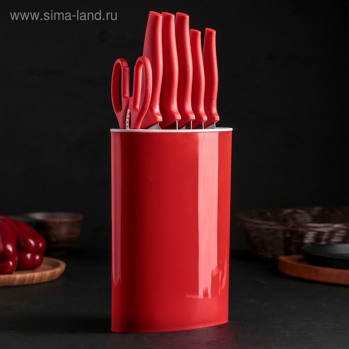 Набор ножей «Колорит», лезвие 9 см, 13 см, 20,5 см, 20,5 см, 20 см, на подставке, цвет красный
Набор ножей «Колорит», лезвие 9 см, 13 см, 20,5 см, 20,5 см, 20 см, на подставке, цвет красный