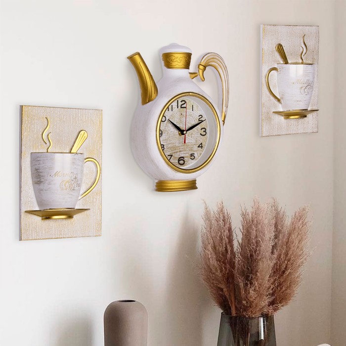 фото Часы настенные, интерьерные: кухня, "сангино", бесшумные, 26.5 х 24 см, d-13 см, белые рубин