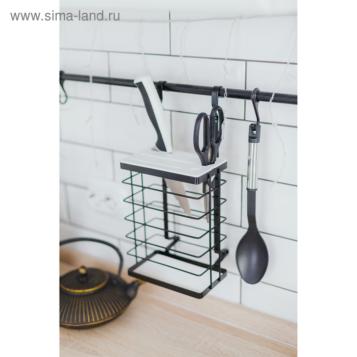 фото Держатель для ножей на рейлинг 16,3×9,5×34,6 см, цвет чёрный