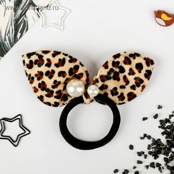 Резинка для волос "Ушки с бусинками" плюш, 7 см, леопард 
Резинка для волос "Ушки с бусинками" плюш, 7 см, леопард