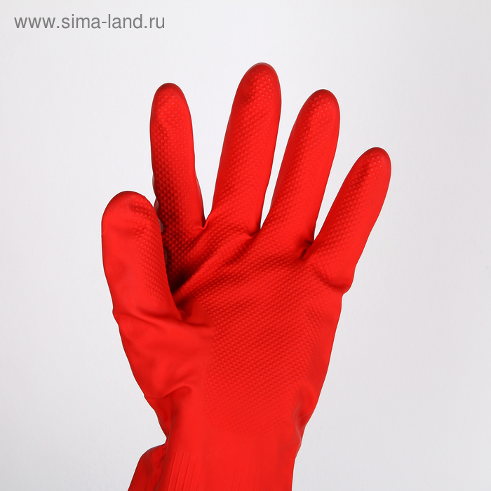 фото Перчатки хозяйственные резиновые с утеплителем доляна, размер l, 85 гр, цвет красный