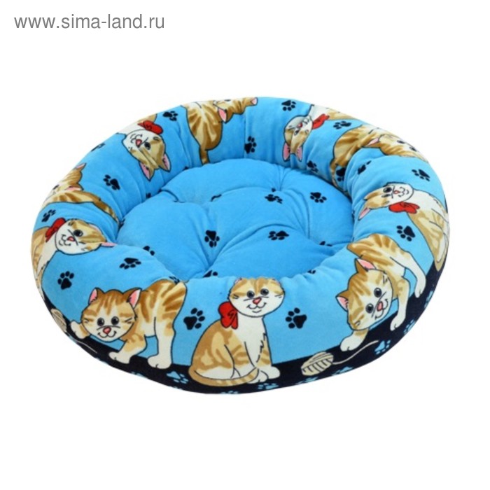 фото Лежанка круглая с подушкой "кошки" зооник, 48 х 48 х 15 см, голубой велюр