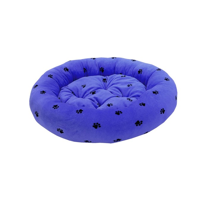 фото Лежанка круглая с подушкой "лапки" зооник, 48 х 48 х 15 см, синий велюр