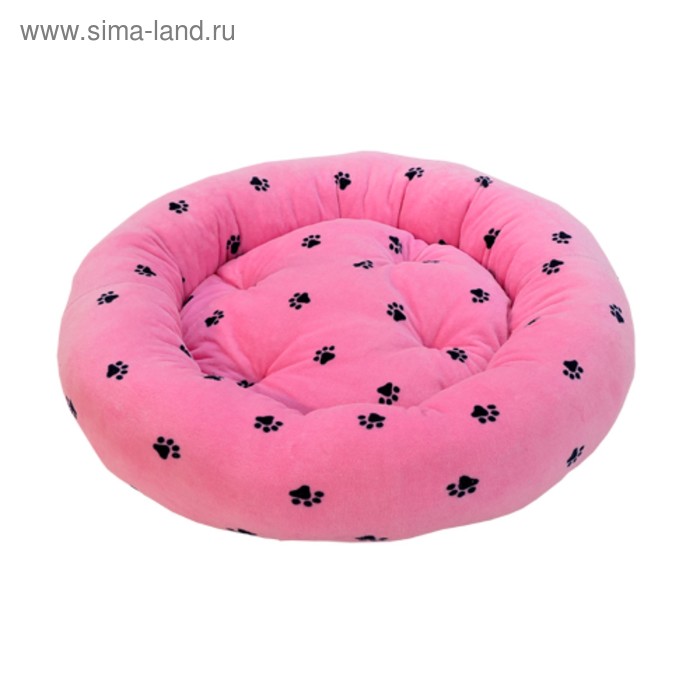 фото Лежанка круглая с подушкой "лапки" зооник, 48 х 48 х 15 см, розовый велюр