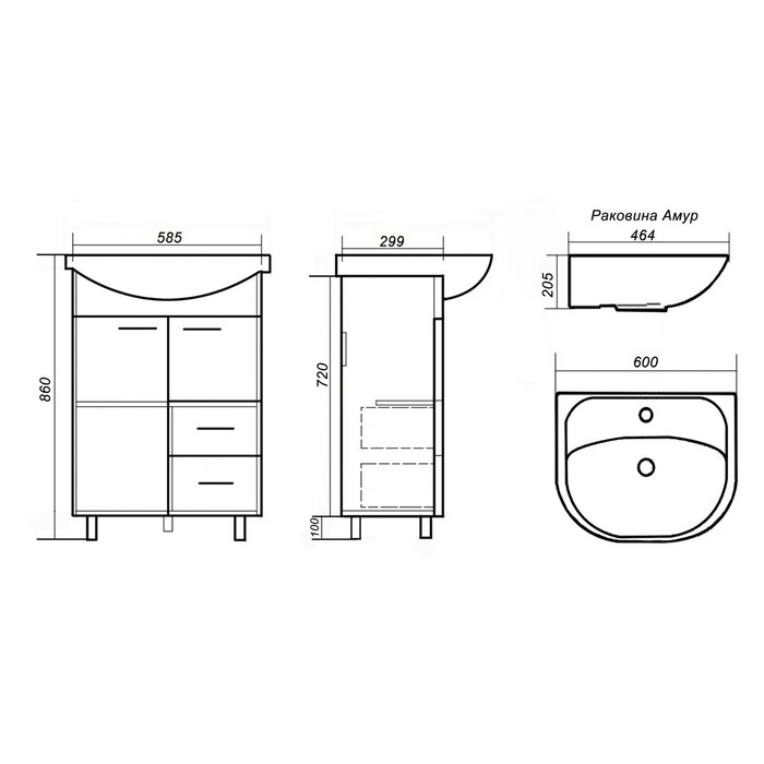 фото Тумба арсей 60/2 с раковиной амур logro