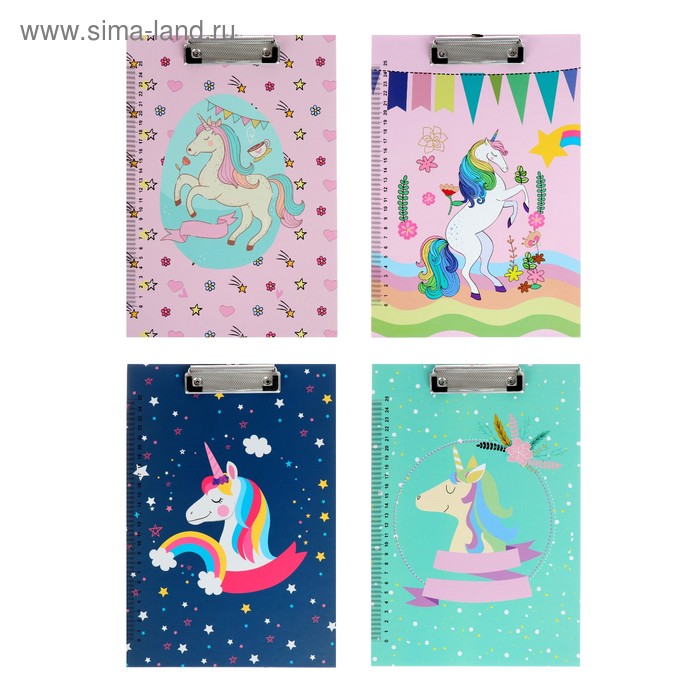 фото Планшет с прижимом, формат а4, картон «единорог», микс