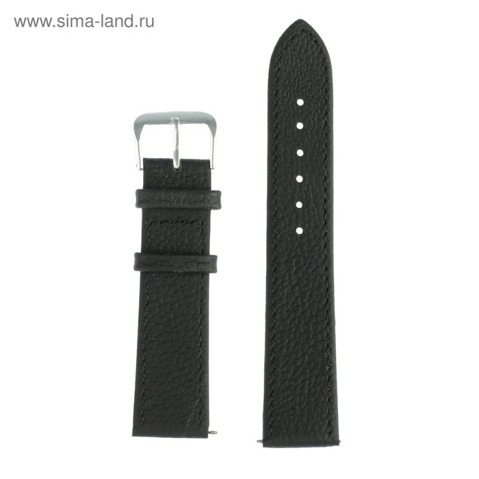 фото Ремешок для часов "соломон", 20 мм, натуральная кожа, l-20 см, черный с тиснением
