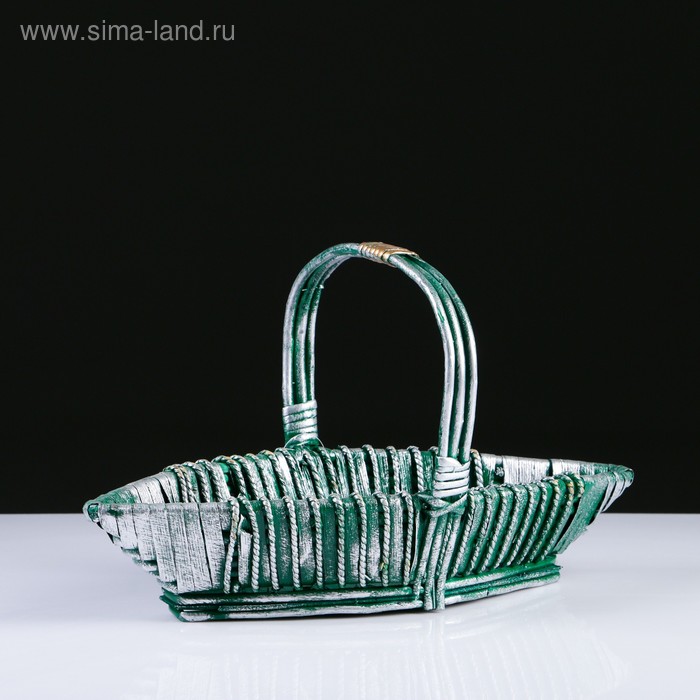 фото Корзина с ручкой , 44х17х9/23 см, зеленая с серебром, фанерное дно