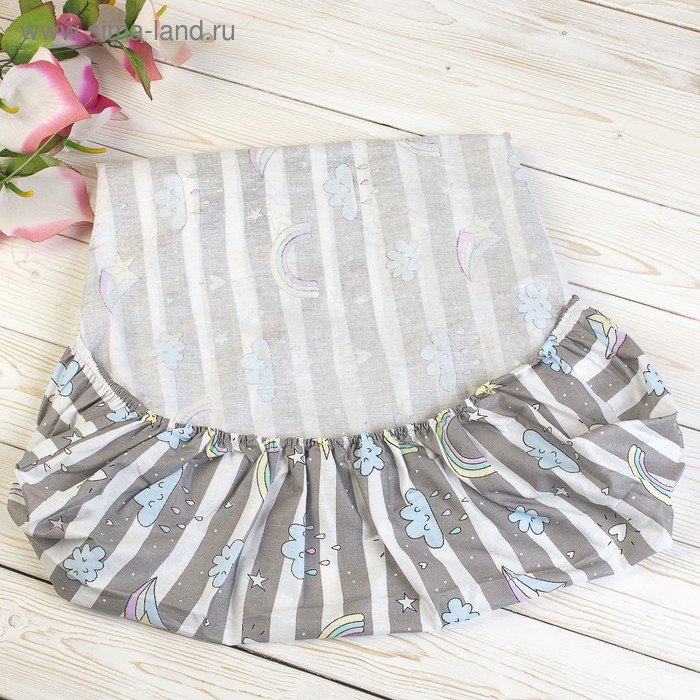 фото Простыня на резинке, размер 75×125×12 см, бязь, принт радуга amarobaby