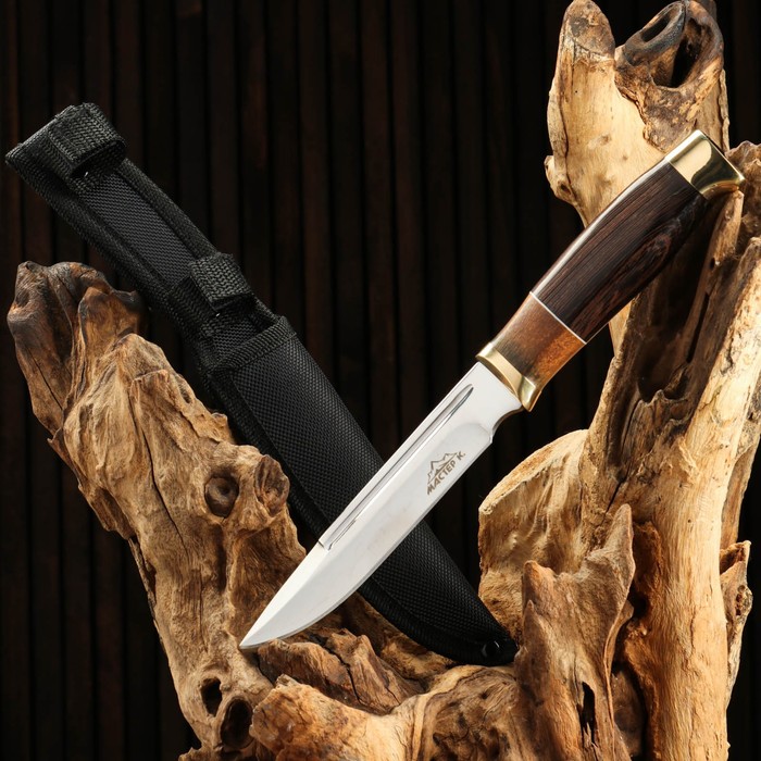 фото Нож охотничий "рагнар", рукоять дерево, с золотым кольцом, лезвие 15 см