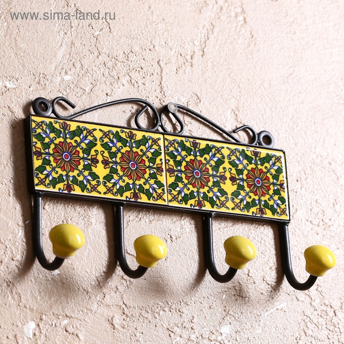 фото Крючки керамика, железо "лаунж" (4 крючка) 20х4,5х13 см