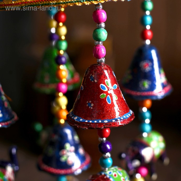 фото Интерьерная подвеска с колокольчиками "слоны" 15х15х34 см микс