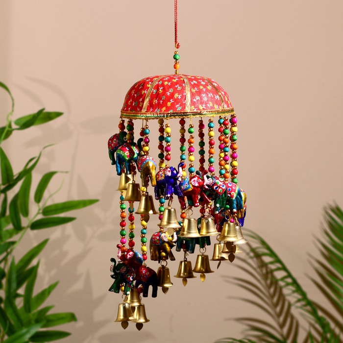 фото Интерьерная подвеска с колокольчиками "милые слоники" 16х16х60 см микс