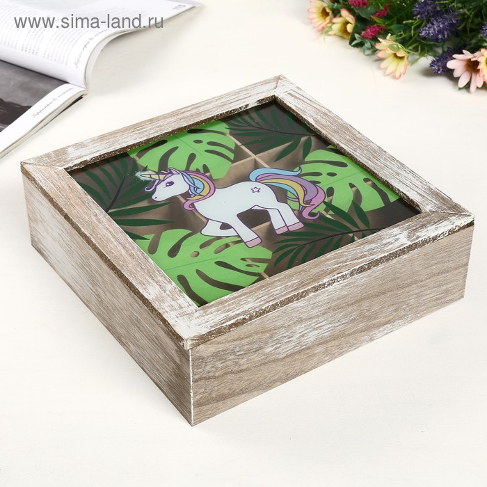 Шкатулка дерево с делениями "Единорог и пальмовые листья" 8х24х24 см
Шкатулка дерево с делениями "Единорог и пальмовые листья" 8х24х24 см