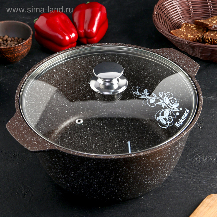 Кастрюля-жаровня, 5 л, стеклянная крышка, антипригарное покрытие, цвет коричневый 
Кастрюля-жаровня, 5 л, стеклянная крышка, антипригарное покрытие, цвет коричневый