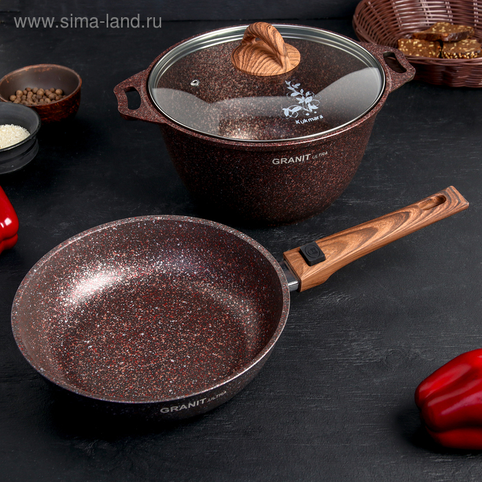 Набор кухонной посуды №17 Granit Ultra, крышка, съёмная ручка, антипригарное покрытие, цвет коричневый
Набор кухонной посуды №17 Granit Ultra, крышка, съёмная ручка, антипригарное покрытие, цвет коричневый