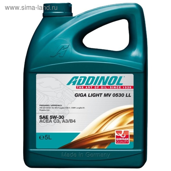 фото Масло моторное, addinol giga light mv 0530 ll 5w-30, 5 л