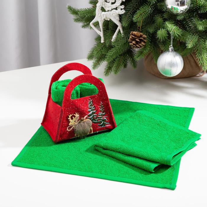 Набор полотенец в корзинке Этель «Новый Год» 30х30 см-2 шт