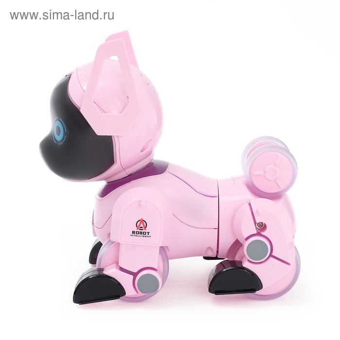 фото Робот собака «паппи» , с программированием, на пульте управления, интерактивный: звук, свет, на аккумуляторе, розовый