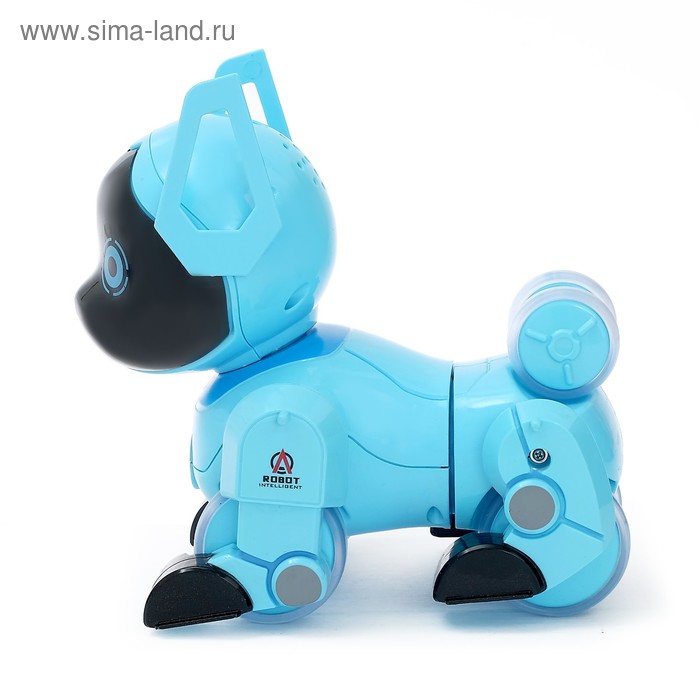 фото Робот собака «паппи» , с программированием, на пульте управления, интерактивный: звук, свет, на аккумуляторе, голубой
