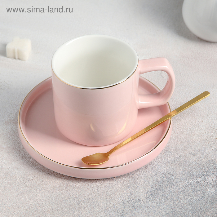 фото Чайная пара «грация», чашка 180 мл, блюдце d=14,5 см, ложка, цвет розовый