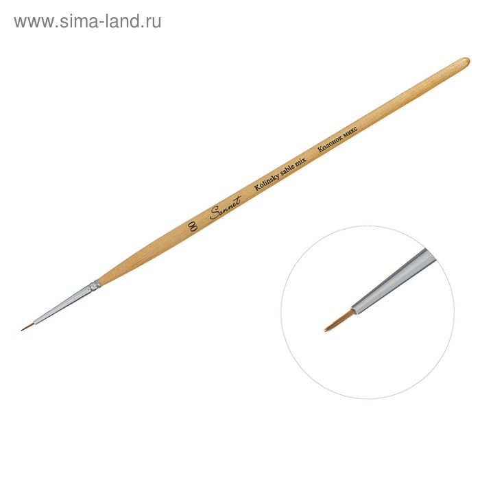 Кисть микс "Сонет" № 00, колонок, круглая, короткая ручка, d=0.7 мм, покрытая лаком
