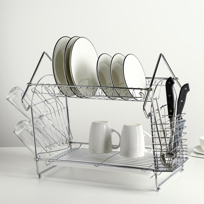 Сушилка для посуды и столовых приборов, 41×34×40 см, с поддоном, хром 
Сушилка для посуды и столовых приборов, 41×34×40 см, с поддоном, хром