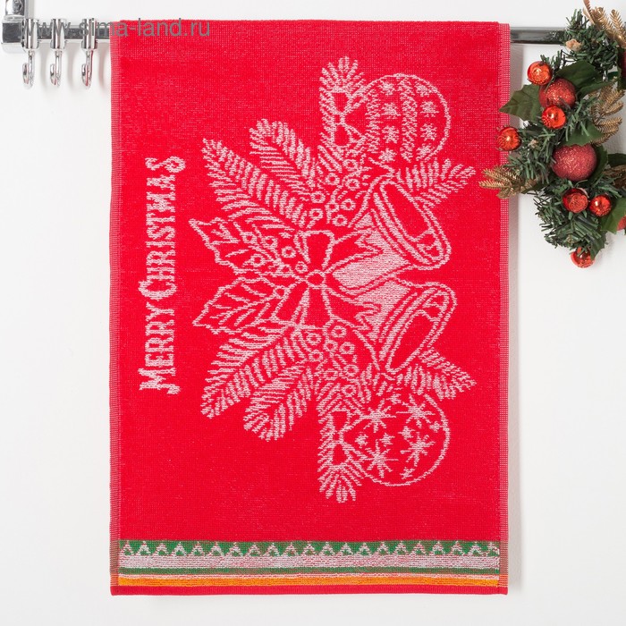 фото Полотенце махровое колокольчики, цвет красный, размер 50х30 см, 100 % хлопок