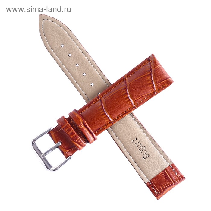 фото Ремешок для часов "bugert" 22 мм, натуральная кожа, l=20 см, коричневый, фактура крокодил