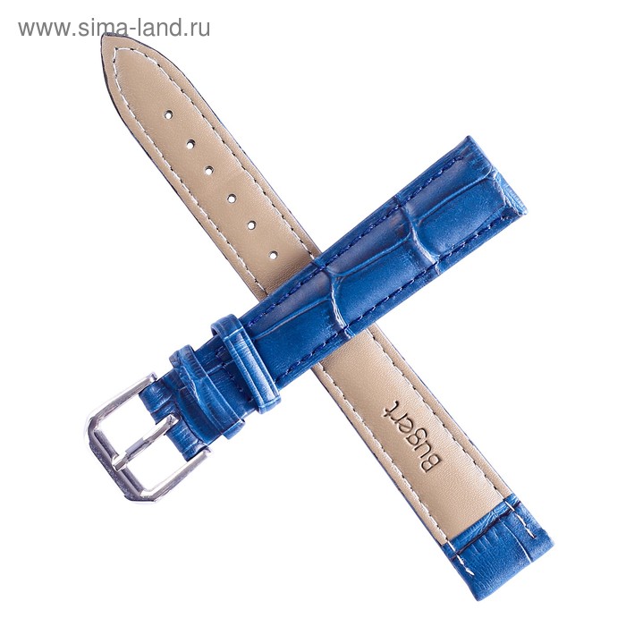 фото Ремешок для часов "bugert" 16 мм, натуральная кожа, l=20 см, синий, фактура крокодил