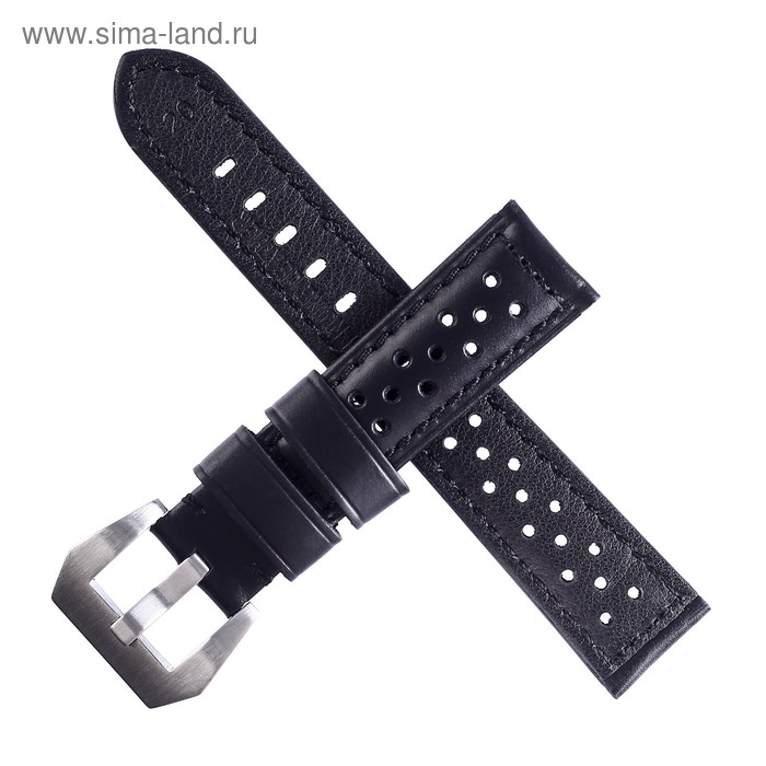 фото Ремешок для часов, 20 мм, натуральная кожа, l=20 см, черный с перфорацией