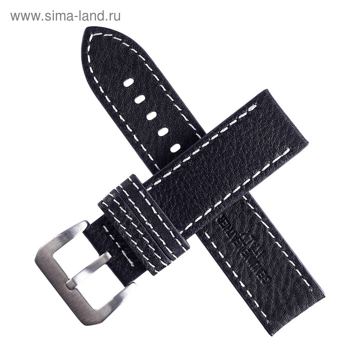 фото Ремешок для часов "bugert" 22 мм, натуральная кожа, l=20 см, черный с белой строчкой