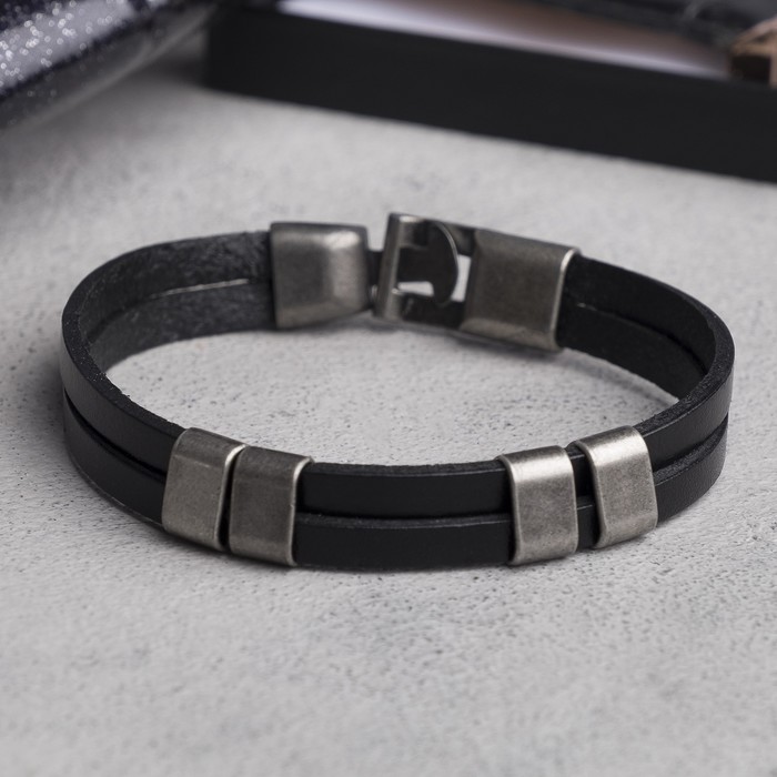 фото Браслет кожа "мулан" 4 звена, цвет чёрный в серебре, l=20,5 см queen fair