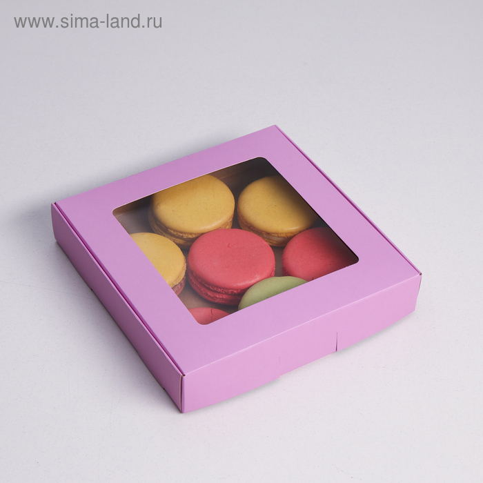 Коробка самосборная, с окном, сиреневая, 16 х 16 х 3 см