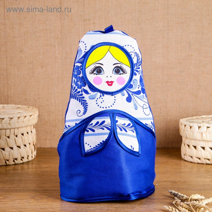 фото Грелка на чайник «матрёшка», гжель, маленькая