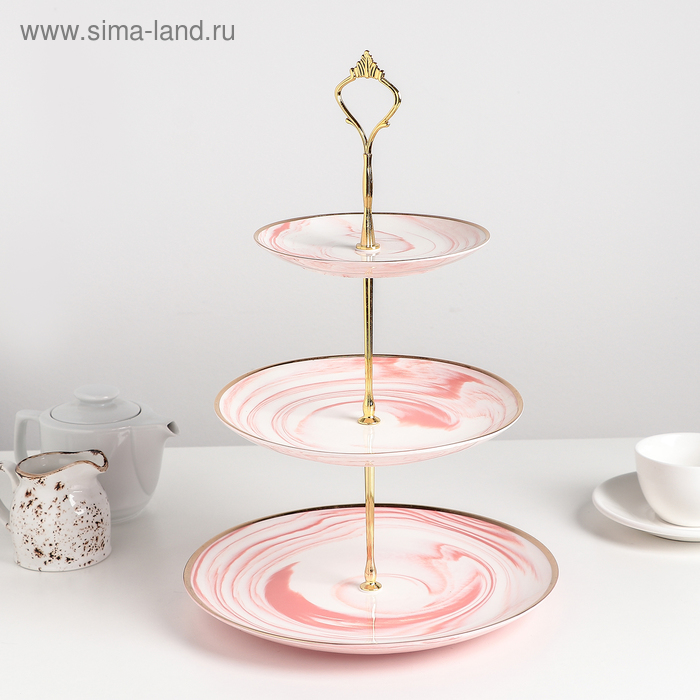 Блюдо 3-х ярусное «Мрамор», d=15,5/20,5/25 см, цвет розовый 
Блюдо 3-х ярусное «Мрамор», d=15,5/20,5/25 см, цвет розовый