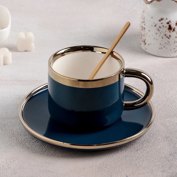 фото Чайная пара «глория», чашка 220 мл, блюдце, ложка, цвет синий
