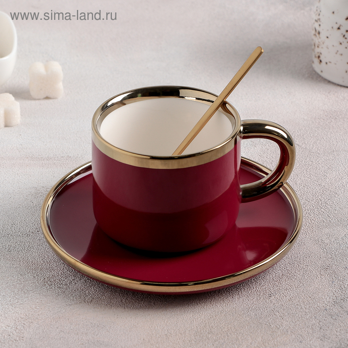 фото Чайная пара «глория», чашка 220 мл, блюдце d=15 см,с ложкой, цвет красный
