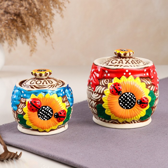 Набор для специй "Подсолнух", 2 предмета, керамика, 750 мл, 200 мл
Набор для специй "Подсолнух", 2 предмета, керамика, 750 мл, 200 мл