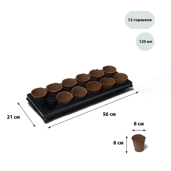 Набор для рассады: торфяной горшок 8 × 8 см (12 шт.) по 250 мл, поддон, чёрный
Набор для рассады: торфяной горшок 8 × 8 см (12 шт.) по 250 мл, поддон, чёрный