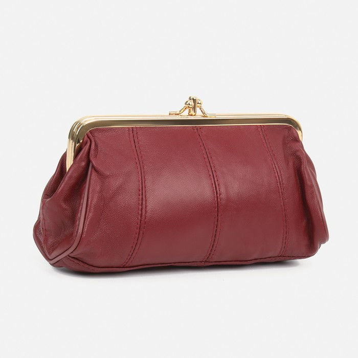 фото Косметичка-фермуар, 2 отдела на рамке, наружный карман, цвет бордовый