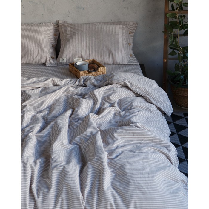 фото Постельное бельё этель «полоски» 2 сп, размер 180х210 см, 220х240 см, 50х70 см-2шт, цвет бежевый, 100% жатый хлопок, 140г