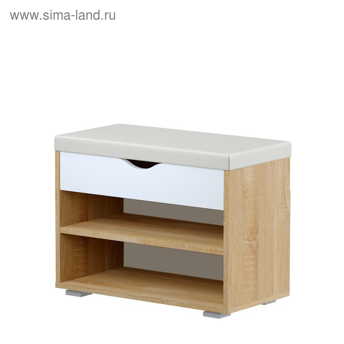 Тумба для обуви Лайт, 615х315х470, Дуб сонома/Белый премиум/Белый кожзам 
Тумба для обуви Лайт, 615х315х470, Дуб сонома/Белый премиум/Белый кожзам