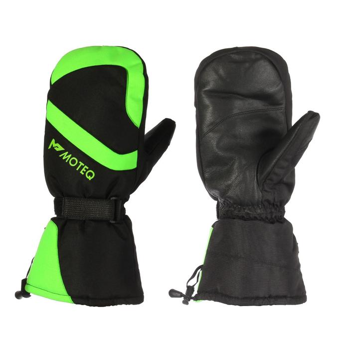 фото Зимние рукавицы "бобер", размер s, чёрные, зелёные moteq